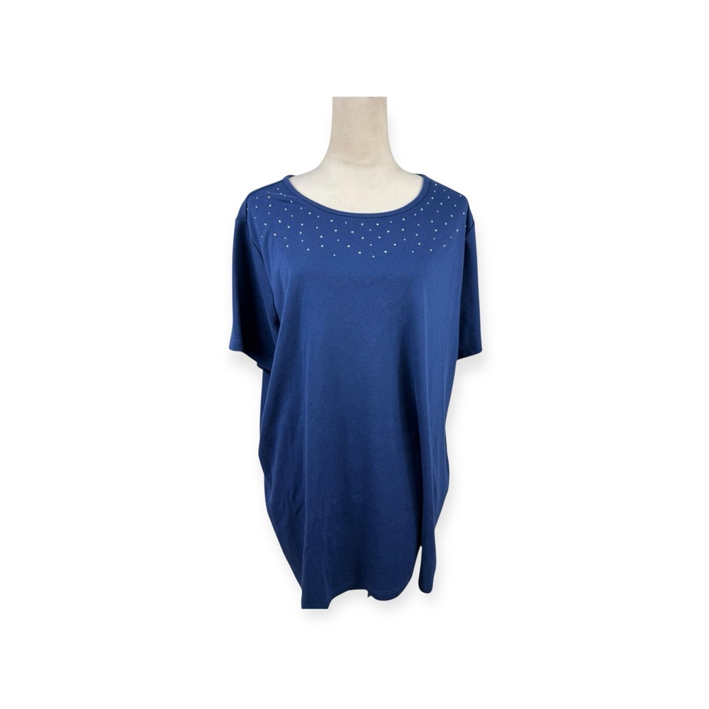 Quacker Factory blue top with clear crystal beads size 3X